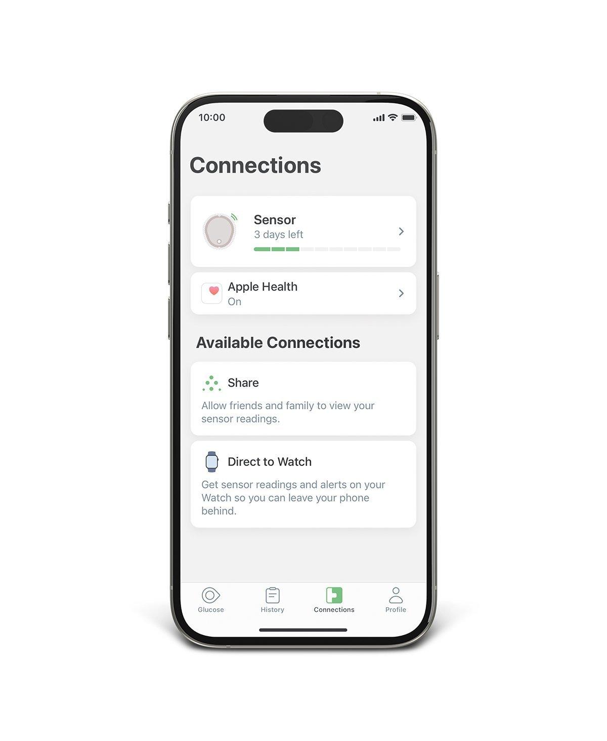 Dexcom G7 app connections screen where you can add direct to watch connectivity. 